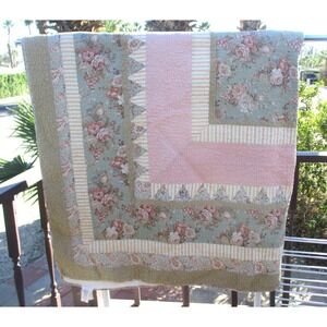 Cottagecore Floral Quilt Throw Blanket Handmade Farmhouse Shabby Chic 86x80